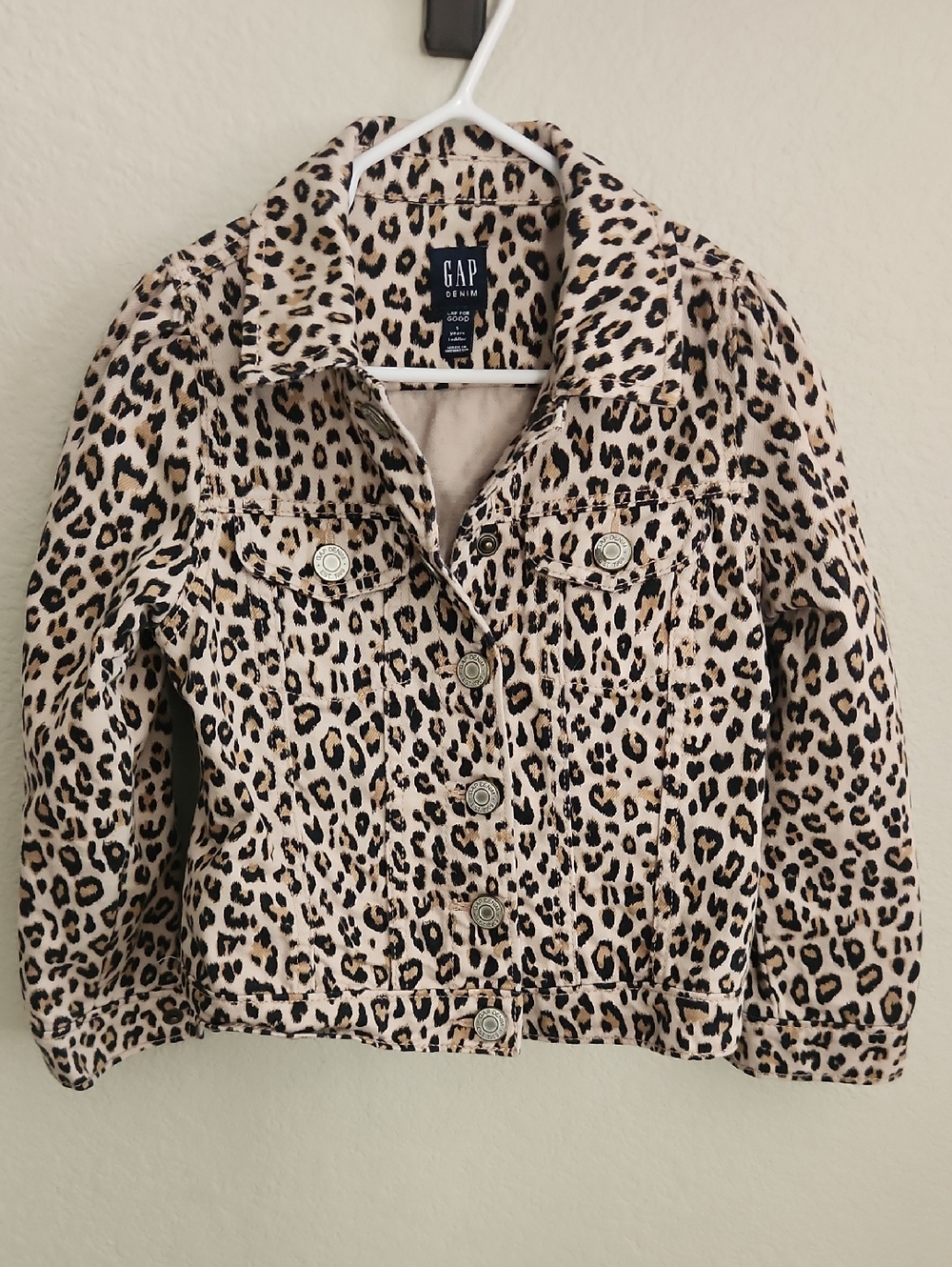 GAP Leopard Print Denim Jacket - Beige/Black Girls Sz 5yrs